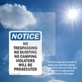 thumbnail image 6 of (2 Pack) No Trespassing No Dumping No Camping OSHA Notice Sign 5 Inch X 7 Inch Vinyl Label Decal Sticker Weather Resistant, UV Protected for Workplace, Business, and Construction Site,, 6 of 7