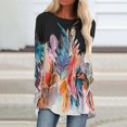 thumbnail image 1 of Pntutb Mujeres Casual Manga Larga Cuello Redondo tops Blusa Suelta Folk-Custom Impreso Camisas Pntutb Pntutb-7399, 1 of 5
