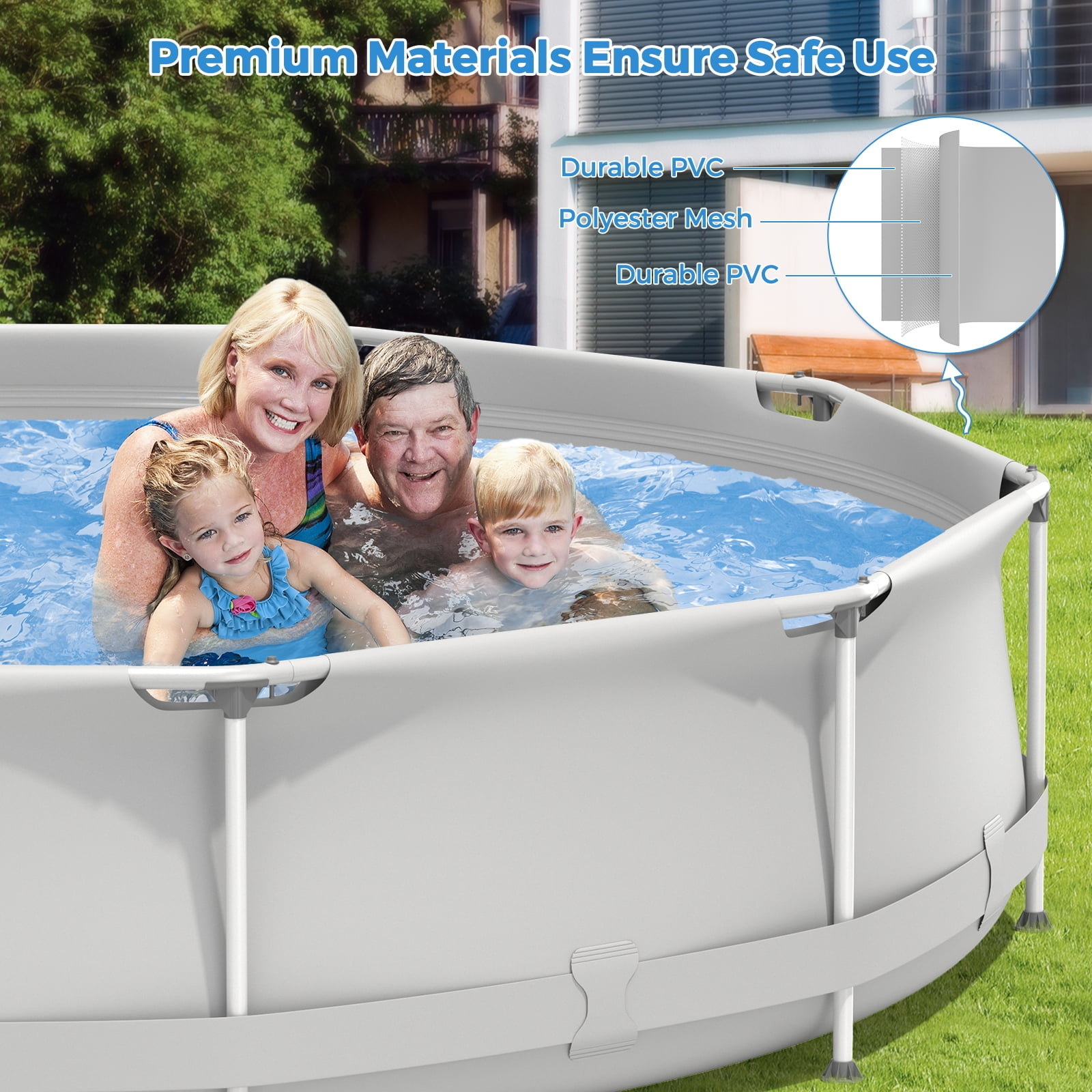 Infans Round Above Ground Swimming Pool Patio Frame Pool W/ Pool Cover Iron Frame Grey