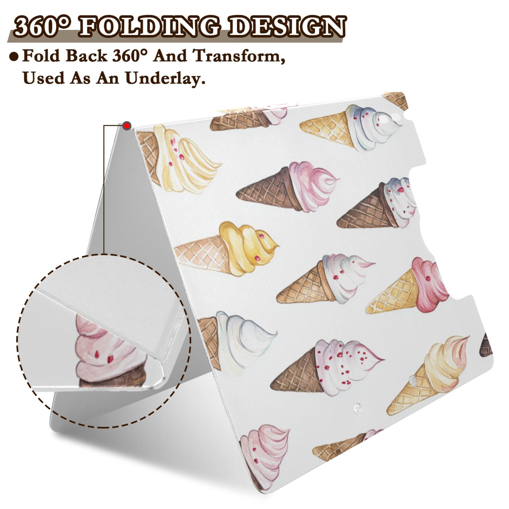 FORMRS A4 Clipboard Folder with Pen Holder Horizontal Foldable School Office Binder, Ice Cream Pattern