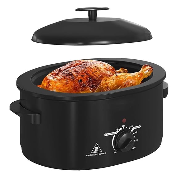 8 QT Electric Roaster Oven with Self-Basting Lid, Turkey Roaster Oven with Defrost Warm Function, Removable Pan and Rack, Black