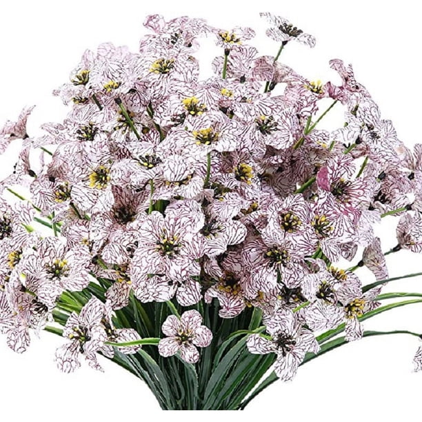 XmhyTop 12 ramos de flores artificiales para exteriores, anti-UV, flores falsas que no se decoloran, plantas artificiales para decoración de marcos de ventanas de porches y jardines (blanco)