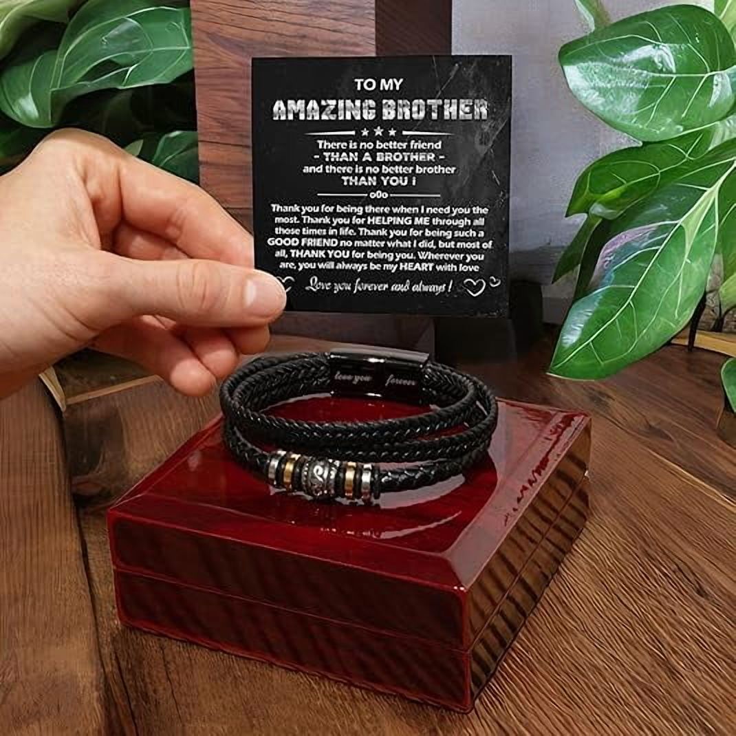 Brothers Bracelets Gift, Birthday Gift for Brother From Sister, To My Brother Bracelet, Christmas Gift for Brother, Leather for Men With Message Card and LED Box