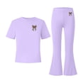 thumbnail image 4 of Girls Clothing Set Teen 2 Piece Outfits Round Neck Oversized Short Sleeve Tops Flare Pants Sets School Loose Purple 11-12 Years, 4 of 6