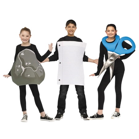 Fun World Rock Paper Scissor School Game Halloween Fancy-Dress Costumes for Child Regular One Size (3 Each)
