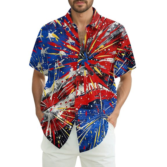 Xyxonk Men's American Flag T-Shirt Short Sleeve Button-Down 4th Of July Patriotic T-Shirts Summer Independence Pride Day Printed T-Shirt Top,Red 3XL