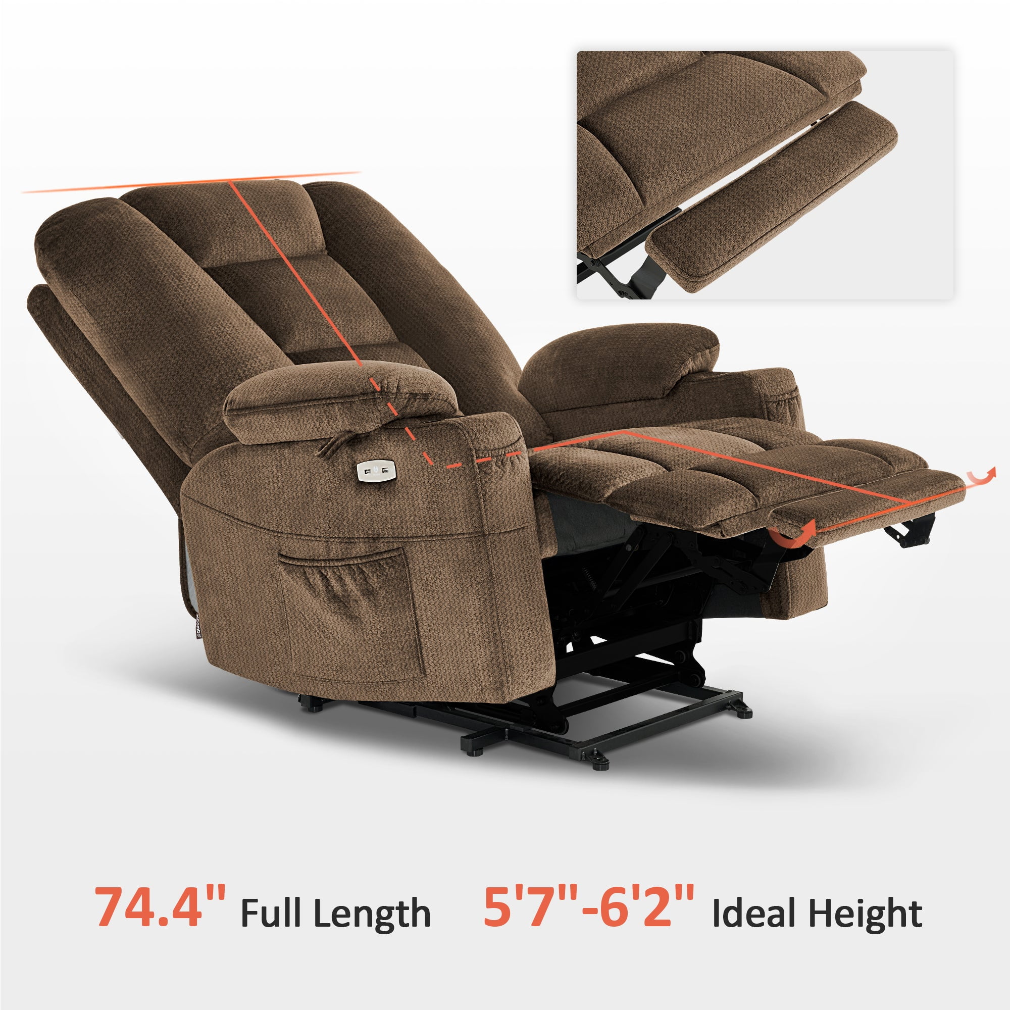 MCombo Oversized Power Lift Recliner Chair with 27.2'' Extra Wide Seat for Big and Tall Elderly People, Fabric R7541 (Brown, Large-Wide)