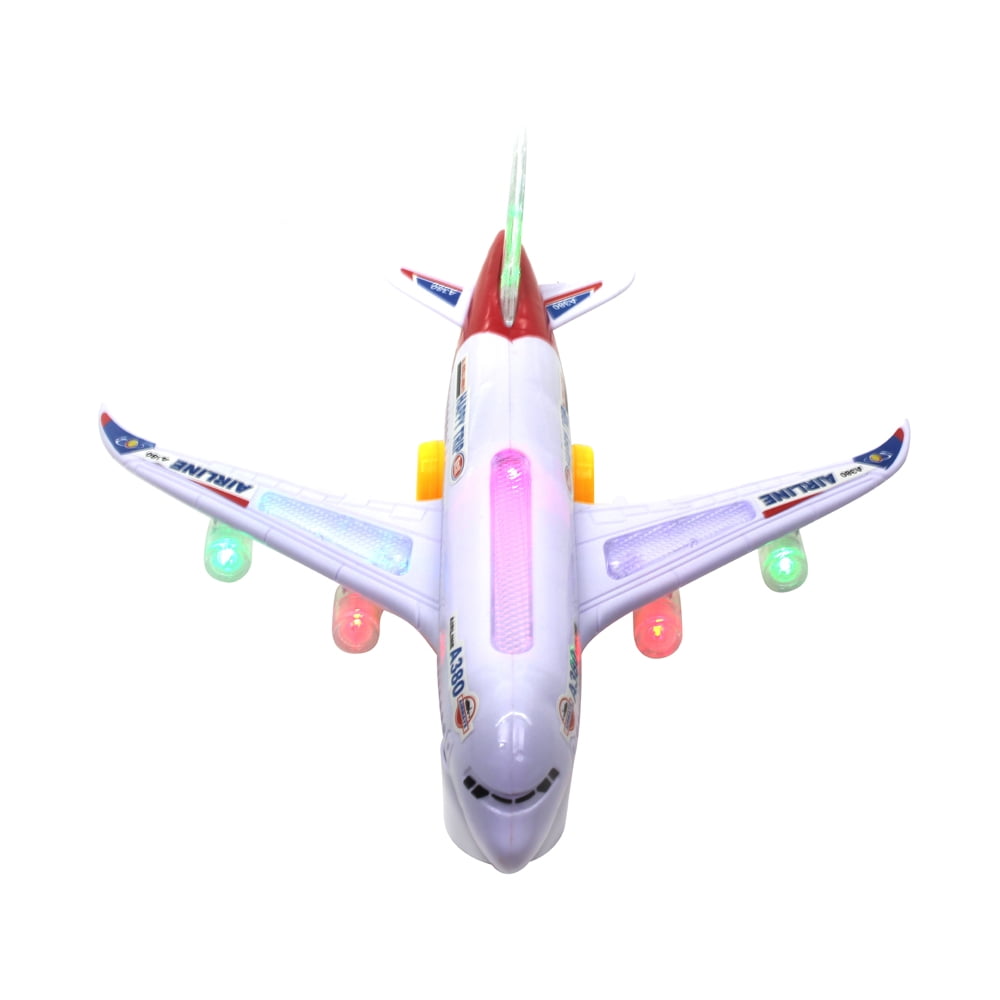 PlayWorld All Aboard! Bump and Go Electric Air Bus A380 Kids Action Airplane - Model Plane with LED Lights and Sounds - Changes Direction On Contact - Red