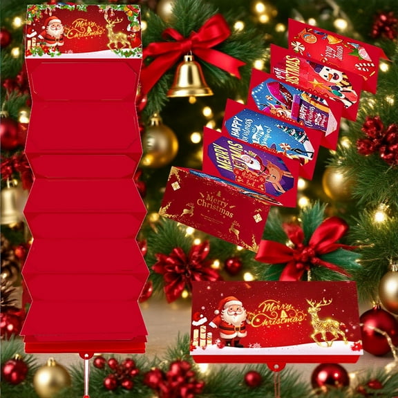 KOYPTL Christmas Red Envelope with 10 Slots for Cash,Christmas Money Cards Holder Surprise Party Red Envelope Money Box Gift Card- Holiday Gift Storage Christmas Monetary Gifts