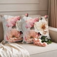 thumbnail image 2 of Spring Flowers Pillow Covers 2 Pack Vintage Watercolor Pink White Rose Floral Newspaper Texture Pillowcase Waterproof Outdoor Throw Pillow Cover for Patio Garden Square Cushion 18”x18”, 2 of 9