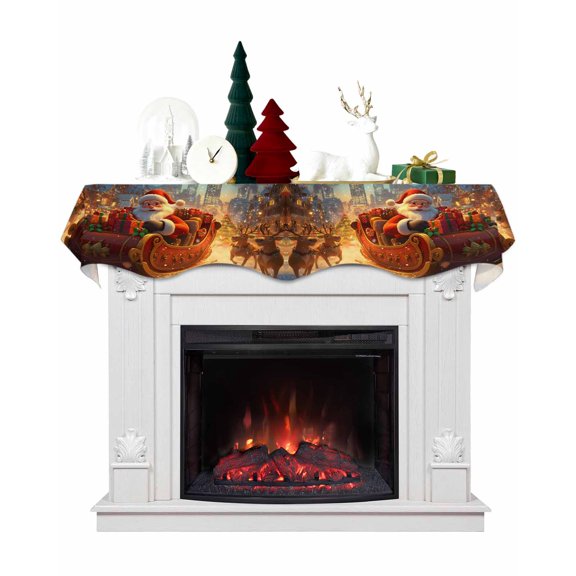 Christmas Fireplace Mantel Scarf Table Runner, Santa Elk Snowflake Xmas Winter Garland Mantel Top Tablerunners Dresser Scarves Cover Decorations for Windows Party Living Room 70''x17''
