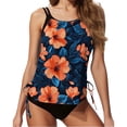 thumbnail image 6 of Tankini Sets for Women Built-in Bra with Shorts Tropical Floral Print Tummy Control Two Piece Swimsuits Drawstring Side Modest Bathing Suits, 6 of 6