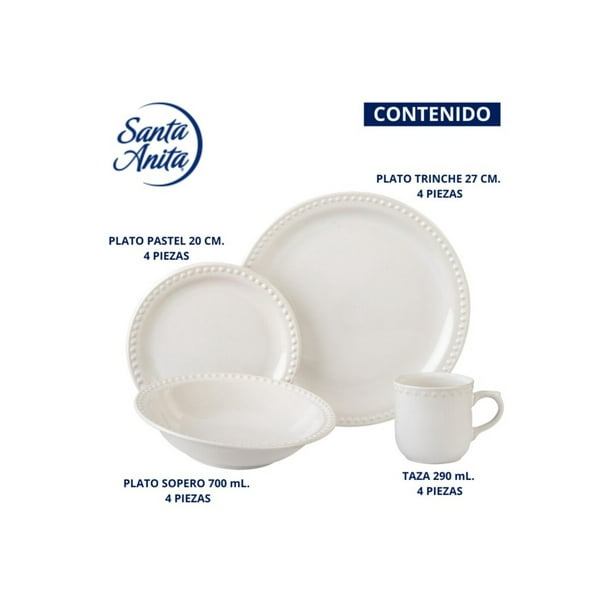 Vajilla De Ceramica Santa Anita Mauve Blanca de 16 Piezas Walmart en linea