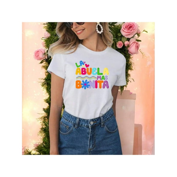 Letras Playera Blusa Con Estampado De La Abuela Mas Bonita Ropa Para Mujer Color Blanco Talla Extra Grande Marca Emil SaEs