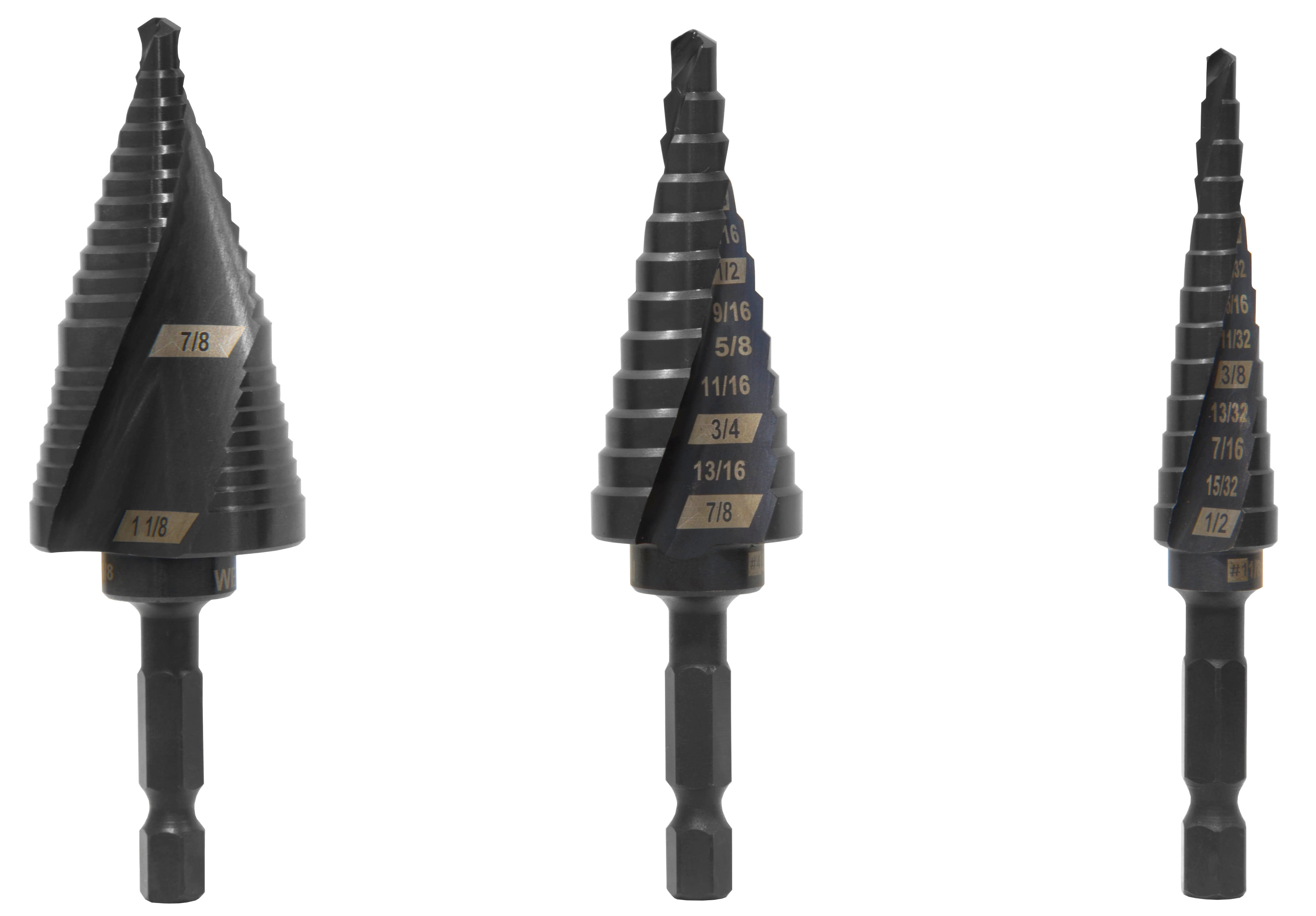 WEN 3-Piece Impact-Duty Titanium Step Drill Bit Set with #1, #4, and #9 Step Drill Bits