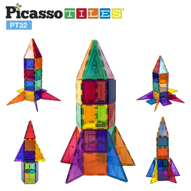 PicassoTiles 32 Piece Building Block Rocket Booster Theme Set