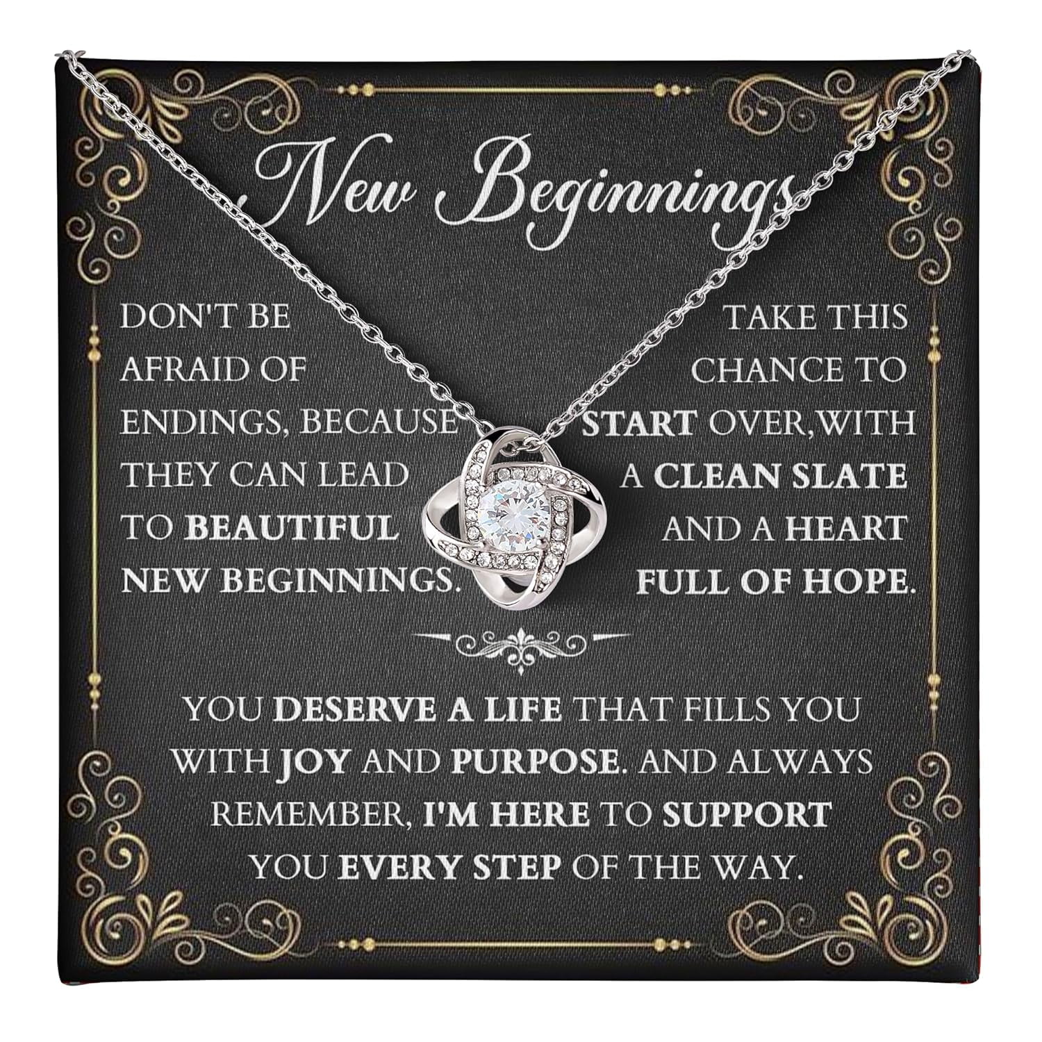 New Beginnings Necklace For Women, Divorcee Women, Break Up Necklaces, Motivational Necklace, New Beginning Graduation Birthday #947, Gold Love Knot Necklace