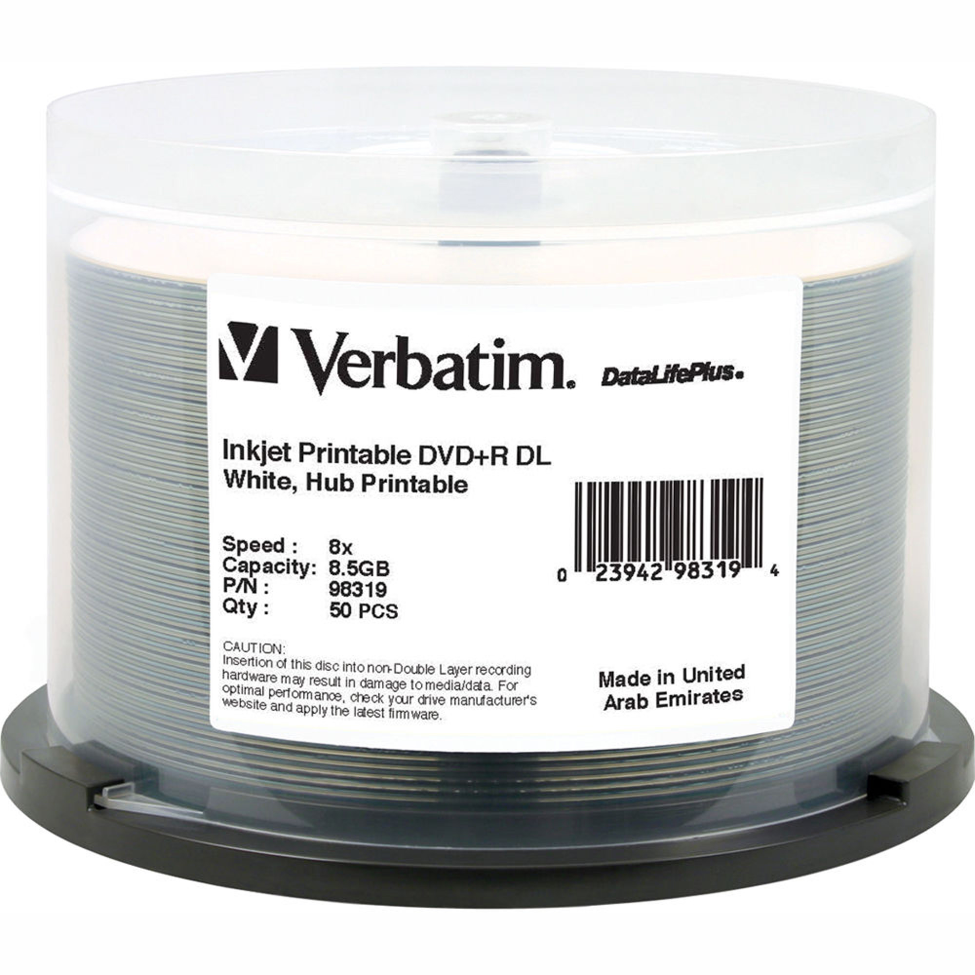 DVD R DL 8 5GB 8X DataLifePlus White InkJet Printable Hub Printable  DVD R DL 8 5GB 8X DataLifePlus White InkJet Printable Hub Printable