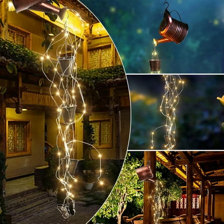 

Gotydi Wind Chime Kettle Light Solar Watering Can Light IP65 Waterproof Rain Hanging Watering Can Sprinkler Fairy Light for Patio Courtyard Party