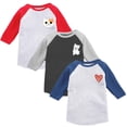 thumbnail image 1 of Raglan Baseball Shirt Boys Youth Raglan Shirt Kids Baseball Tee XS S M L XL Age 6 to 18 Years Old Boys Cat Dog Heart - Pack of 3, 1 of 3
