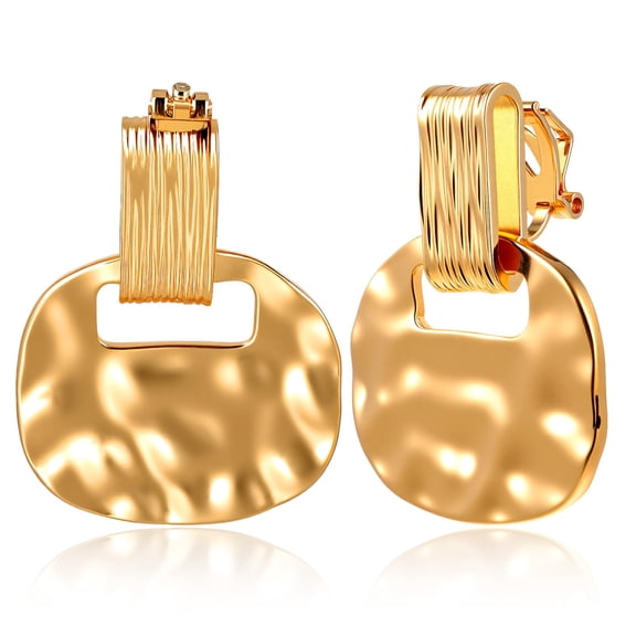 Zhangyh Clip on Earrings, Vintage Large Square Hammered Non Piercing Clip Earrings for Women Lightweight Comfortable Gold Silver Jewelry Gifts for Ladies
