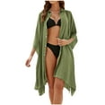 thumbnail image 2 of Women's Batwing Sleeve Button Shirts Cover Up Beach Open Front Oversized Cardigan Summer Beach Sleeveless Beach Cover up Tunic Dress Green One Size, 2 of 5