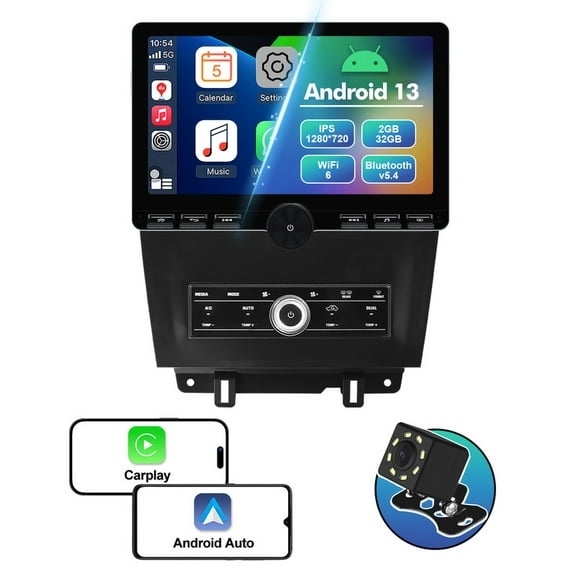 Android 13 Car radio with Functional Button for Ford Mustang 2010 2011 2012 2013 2014 with Manual A/C Multimedia Wireless Carplay Android Auto Autoradio Navigation GPS WIFI Mirror link Camera FM BT