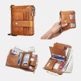 thumbnail image 3 of Ciaoed Men Genuine Leather Chain Wallet RFID Double ZIpper Anti-theft Multi-card Slot Card Holder Wallet - Coffee, 3 of 8