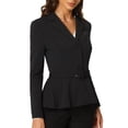 thumbnail image 4 of INSPIRE CHIC Women's Notched Lapel Long Sleeves Belted Work Office Peplum Blazer XS Black, 4 of 5