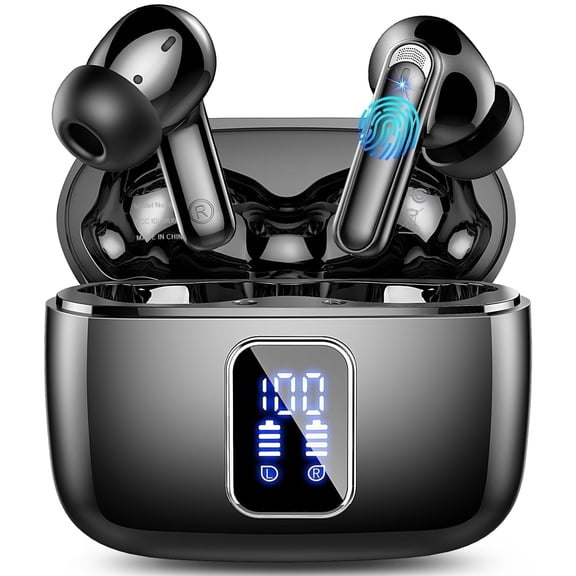 FAMOO Wireless Earbuds, Bluetooth Headphones, 60H Playtime Dual LED Display, Bluetooth5.4 Technology, IPX7 Waterproof, in Ear Earphone with Mic for iPhone Android Phone, Black