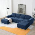 thumbnail image 2 of U-Shaped Modular Sectional Couch, Atumon 6-Seat Sectional Couch Furniture, Chenille Upholstered L-Shaped Couch, Modern Sectional Couch for Living Room Apartment Office, 110"L x 72"W x 30"H, Navy Blue, 2 of 10