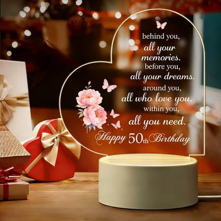 50th Birthday Gifts for Men Women – 1973 Heart Acrylic LED Night Light – Behind You All Memories Inspirational Sign – 50 Year Old Gift for Parents Mom Dad