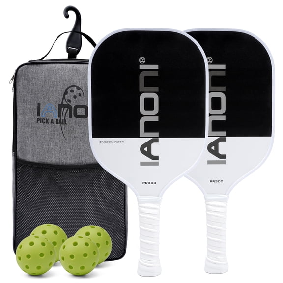 IANONI PR300 Pickleball Paddle Set, 2 Paddles 4 Balls with Carry Bag Carbon Fiber Pickleball Set for All Skill Levels