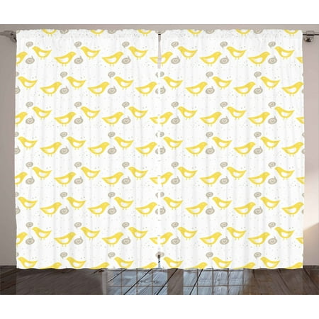 Grey And Yellow Curtains 2 Panels Set Vintage Modern Design