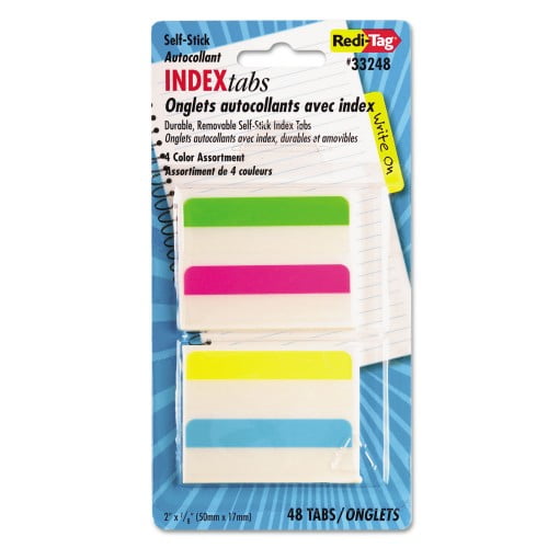 New Redi-Tag Write-On Index Tabs, 1/5-Cut Tabs, Assorted Colors, 2' Wide, 48/Pack,Each