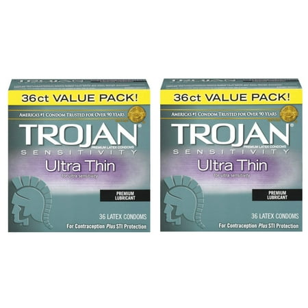 2 Pack Trojan Sensitivity Ultra Thin Premium Lubricated latex Condoms 36 in