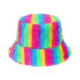 thumbnail image 1 of Sombreros de cubo esponjosos de piel sintética de leopardo de vaca para mujer, sombrero de sol cálido para exteriores, gorra de pescador peluda de terciopelo suave, moda de Panamá para niña, Invierno, 1 of 5