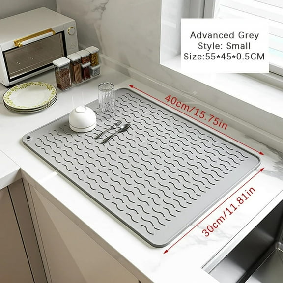 Silicone Dish Drying Mat Heat Resistant Foldable Non-Slip Dish Draining Mat Kitchen Countertop Drip Tray Sink Pad