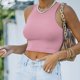thumbnail image 5 of Túnica camisetas sin mangas para las mujeres Mujeres Sexy sin mangas de cuello Racerback recortadas Tank Tops Trendy Cute Teen Girls Neck Crop Tops Chaleco (Pink, S), 5 of 7