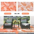 thumbnail image 4 of 6'x9' Outdoor Rugs for Patios, Yamaziot Patio Rug RV Mats, Waterproof Reversible Plastic Straw Camping Rug for Deck Porch Balcony Beach Tropical, Palm Leaf Orange, 4 of 7