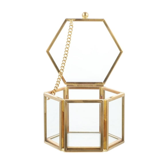 PBPBOX 1Pc Vintage Style Transparent Jewelry Display Box Golden Holder