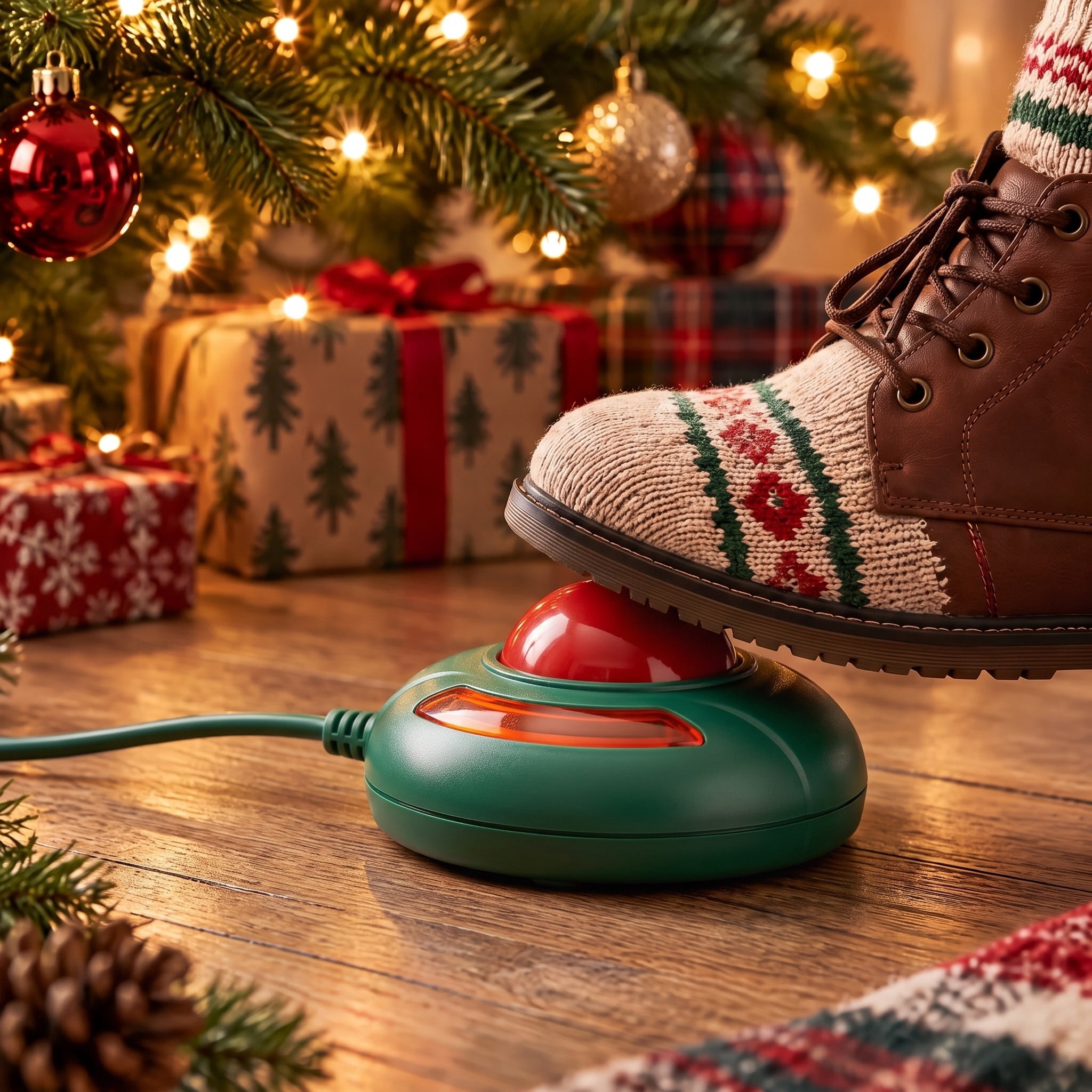 Indoor 3-Outlet Lighted Foot Switch, Green, 9', by Holiday Time