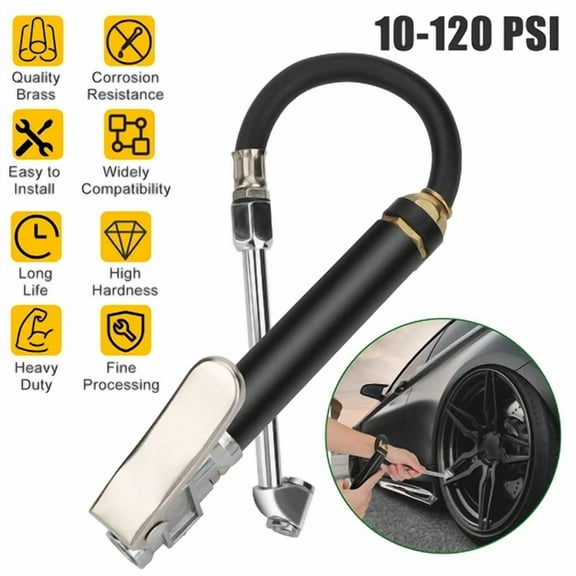 Portable Air Compressor Dual Chuck Tire Inflator W/ Air Pressure Gauge 10-120Psi