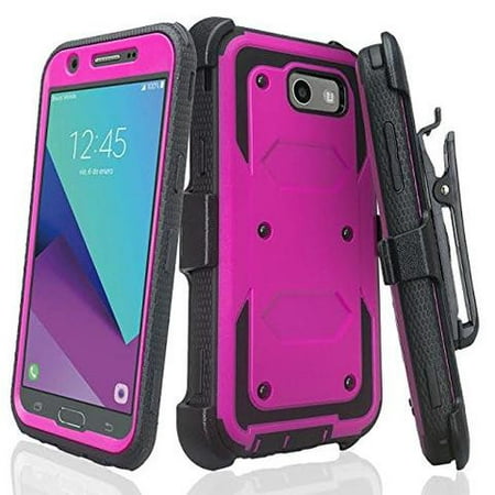 For Samsung Galaxy J7 V, J7 Perx, J7 Sky Pro, J7 2017 Case, Rugged Full-Body Armor [Built-in Screen Protector] Heavy Duty Holster Shell Combo Case for - Purple