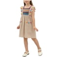 thumbnail image 2 of ITSAME Dress for Girls, Square Neck Bohemian Style Flutter Ruffle Summer Fashion Casual Dress with Pockets Khaki 6-7T, 2 of 8