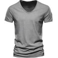 thumbnail image 4 of MIXUE Shirts For Men Summer Solid Color V Neck Short Sleeve Zipper Casual Pullover Tops Tshirts Activewear,Gray,XXXXXL, 4 of 5