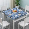 thumbnail image 3 of Blue Soccer Themed Pattern Square Fitted Tablecloth with Elastic Edge,Square Table Cover,Washable Elastic Table Cover for Home Kitchen Party Decor 34"x34", 3 of 6