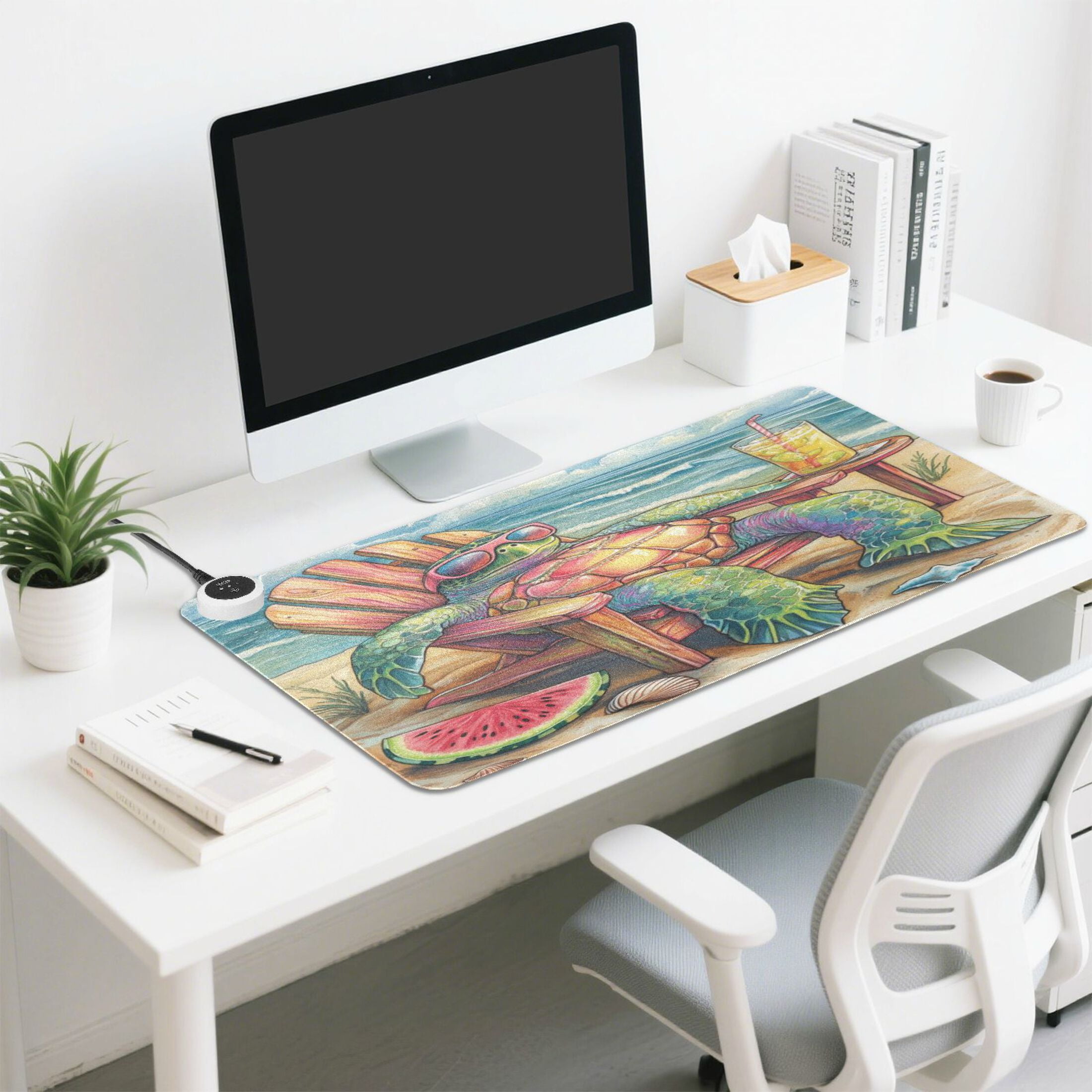 Wobogo Beach Turtles Heated Mouse Pad Extra-Large Desk Mat With 3 Heating Levels and 3-hour Auto Shut-Off Protection Ideal for Computer Keyboards Home Office Hand-warming Essential 31.5in × 13in