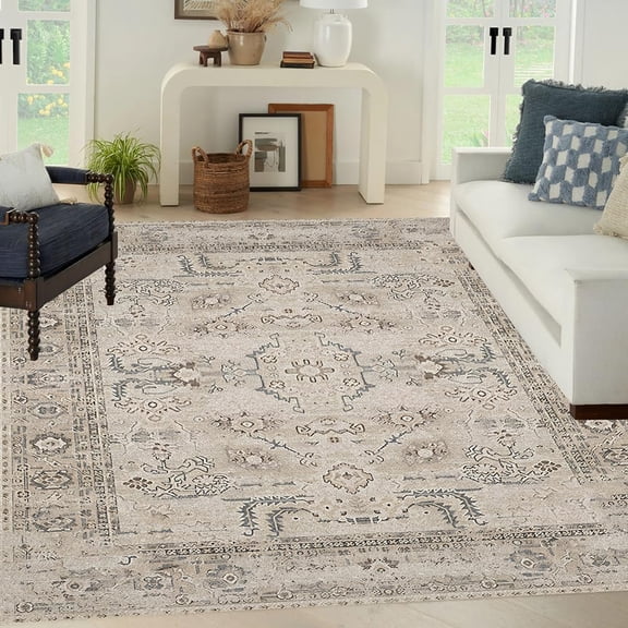 Oriental Vintage Beige Grey 2'x3' Area Rug for Living Room Bedroom Diningroom Antique Carpet Floorcover Home Office Hallway Boho Washable Runner Rugs Retro Kitchen Mat