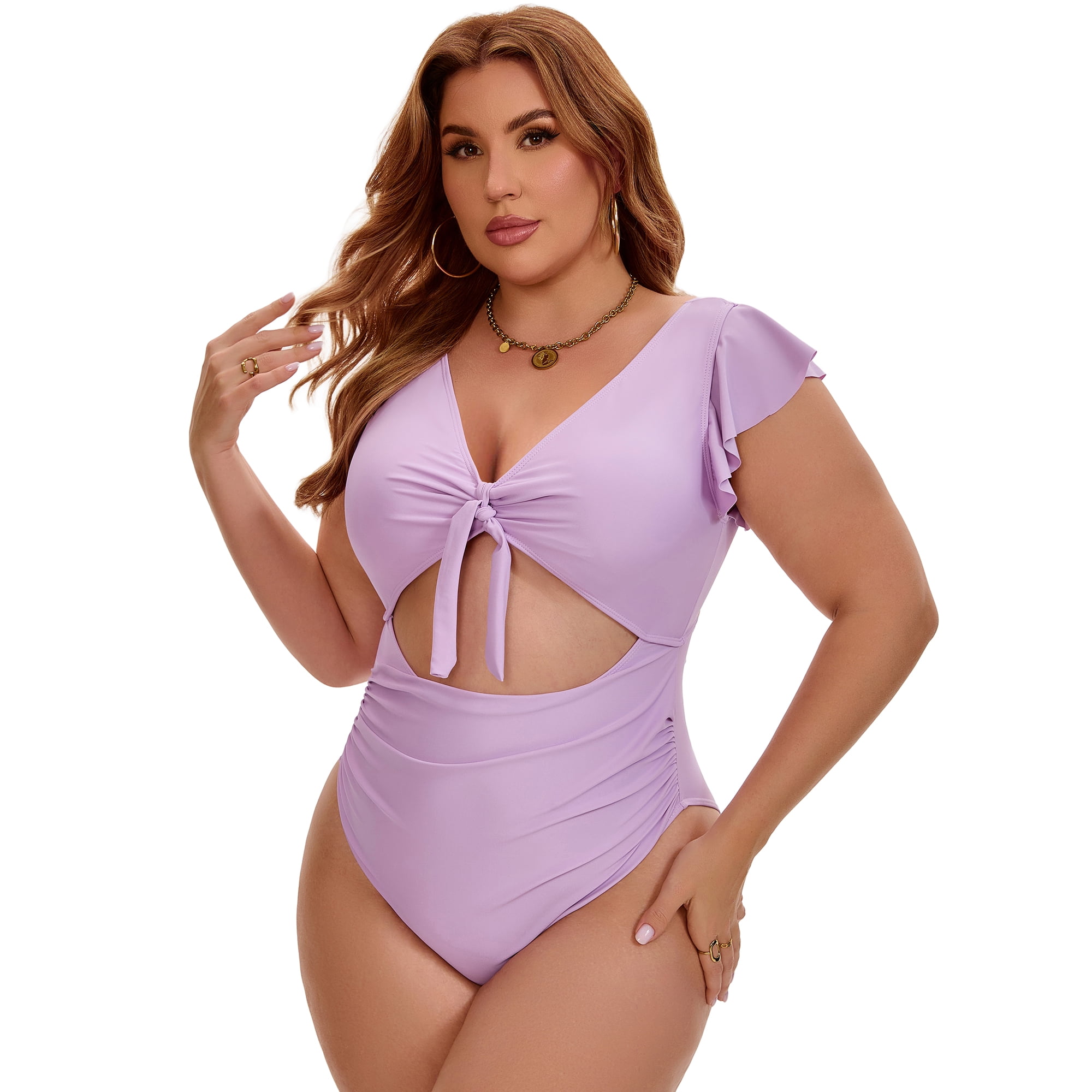 DARING DIVA Women's Plus 1 Piece Bikini Bathing Cut Out Suit L Purple